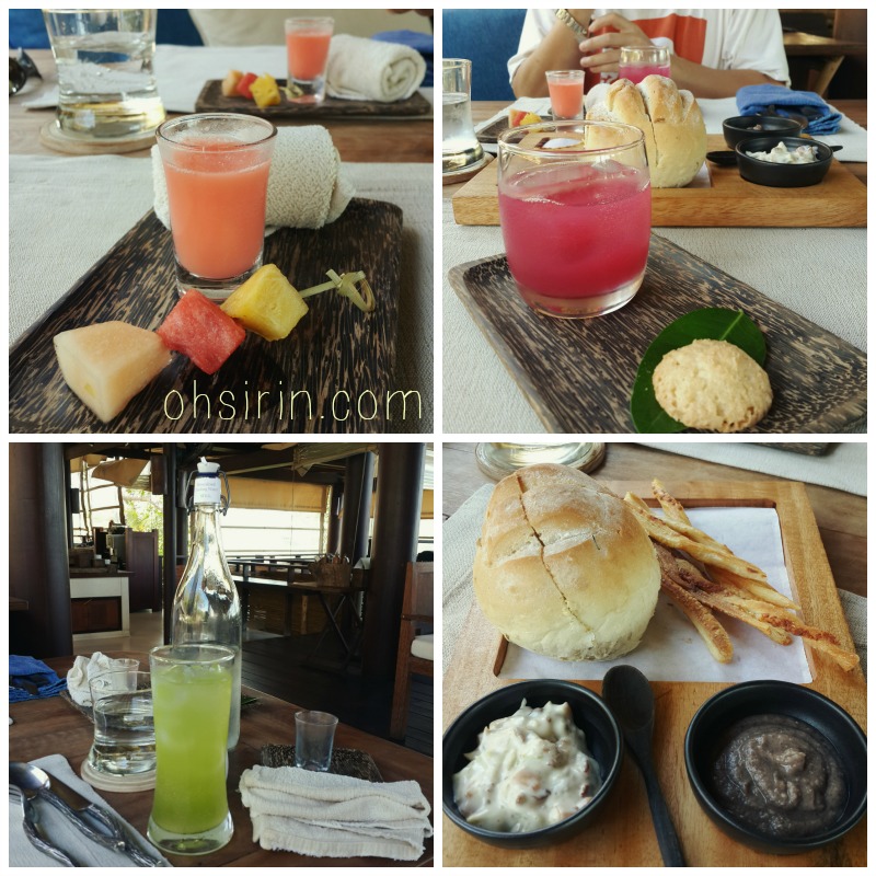 Their refreshing juices, and platter of home-baked breads as appetizer.